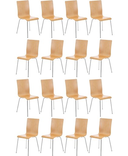 Clp Set van 16 wachtkamerstoelen PEPE, stapelstoelen, bezoekersstoel, stapelbaar, ergonomisch gevormd, robuust, onderhoudsvriendelijk, stevig verchroomd frame met houten zitting - natura