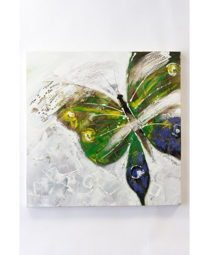olieverfschilderij op doek 40 bij 40 cm. "vlinder groen