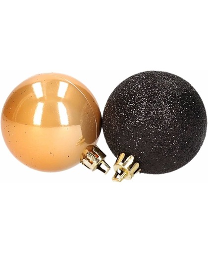 Kerst zwart/gouden kerstballen mix Stylish Christmas 12 stuks