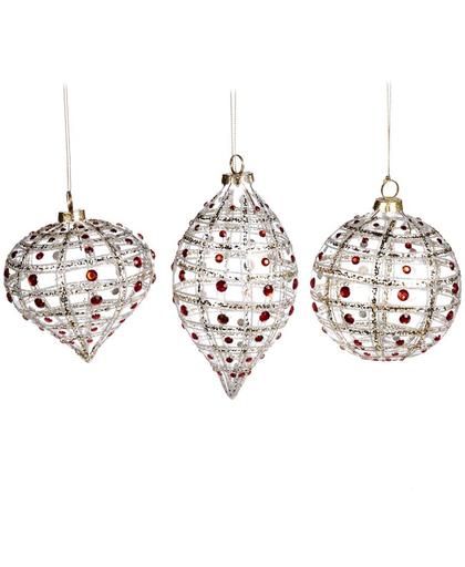 goodwill - Kerstbal - Kerstdecoratie - Helder  Glas - Goud - Rood - 10cm  - LET OP PRIJS PER 1 STUK