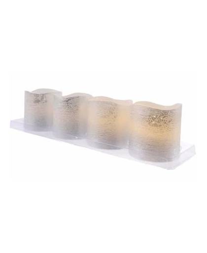 Zilveren led kaarsen set 4 stuks - 4,7 x 5 cm - kerstkaarsen