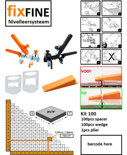 Fixfine Tegel Leveling Systeem Starters Kit 100 BASIC 3mm. 100% vlak