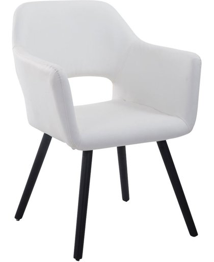 Clp Bezoekersstoel AUCKLAND met armleuning, max. Laadvermogen 160 kg, houten frame, met vloerbeschermers en kunststof leer, - wit kleur onderstel : zwart