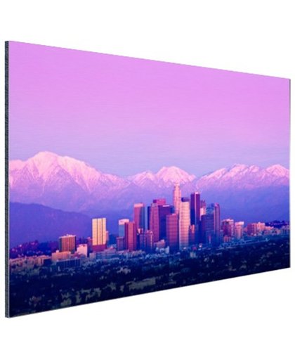 Los Angeles in het paarse avondlicht Aluminium 90x60 cm - Foto print op Aluminium (metaal wanddecoratie)