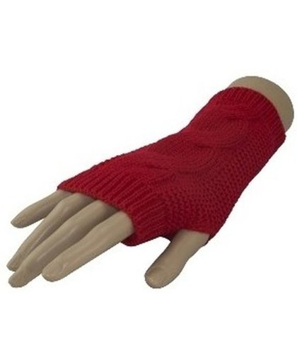 Vingerloze handschoenen rood met kabelpatroon voor volwassenen
