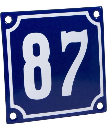 Emaille huisnummer blauw/wit nr. 87 10x10cm