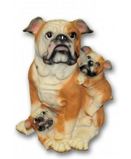 Honden beeldje Bulldog met puppies 35 cm