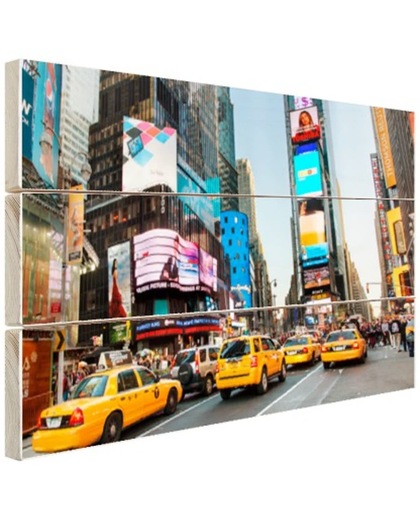 Times Square gele taxis foto afdruk Hout 30x20 cm - Foto print op Hout (Wanddecoratie)