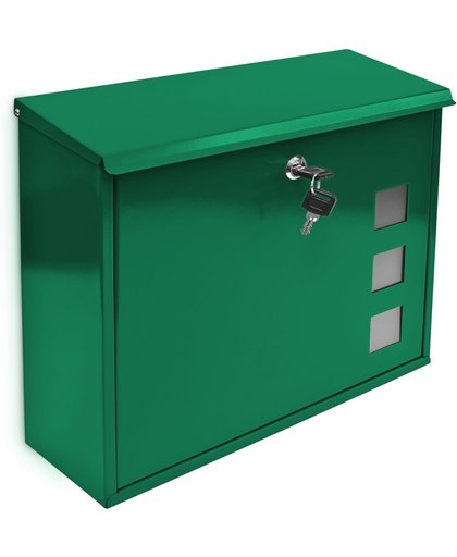 relaxdays Wand brievenbus metaal - Keuze uit kleur rood groen zilver zwart - 34,5x33 cm. groen