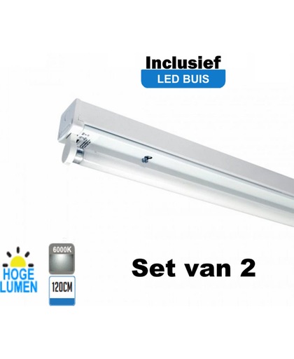 LED Buis armatuur 120cm - Enkel | Inclusief Hoge Lumen LED Buis - 6000K - Daglicht (Set van 2 stuks)