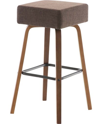 Clp Barkruk LUCA - barstoel met houten onderstel, dik zitkussen en voetsteun, leuningvrij, stof - bruin - onderstel walnoot