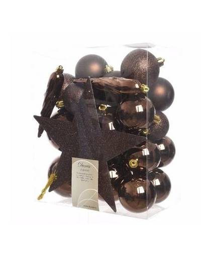 Kerstboom decoratie kerstballen set bruin 33 stuks