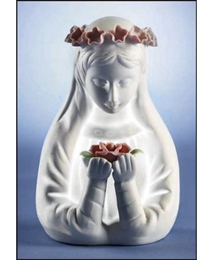 Beeld Maria met roos en verlichting