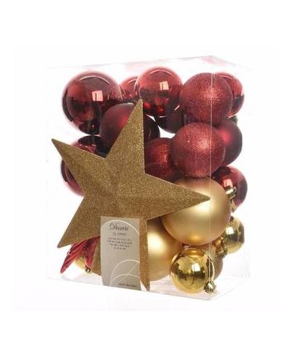 Kerstboom decoratie kerstballen set goud/rood 33 stuks