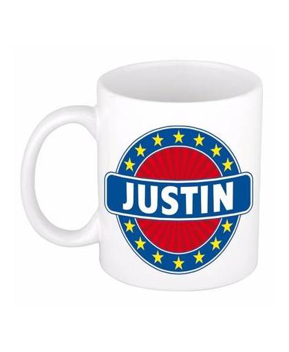 Justin naam koffie mok / beker 300 ml - namen mokken