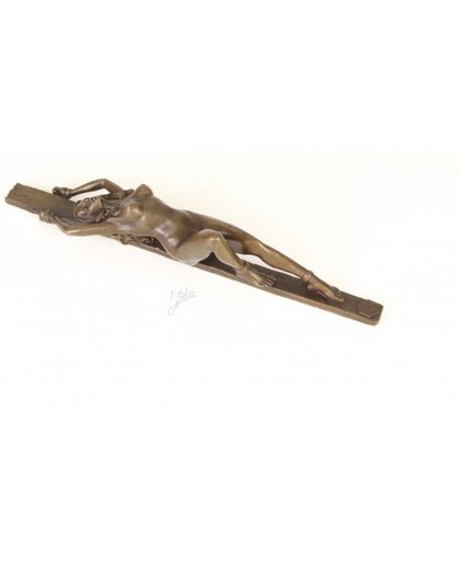 Bronzen erotische sculptuur liggende vrouw