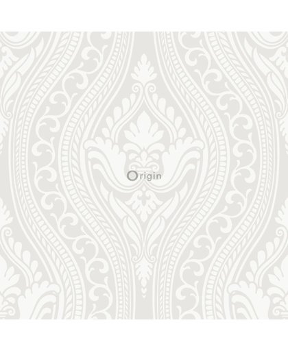 zijdedruk vlies behang met glaspareldruk ornament wit - 346603 van Origin - luxury wallcoverings uit Grandeur