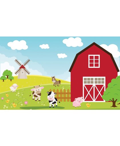 Fotobehang Kinderboerderij | Rood, Groen | 104x70,5cm