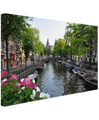 Zomerse gracht in Amsterdam Canvas 30x20 cm - Foto print op Canvas schilderij (Wanddecoratie)