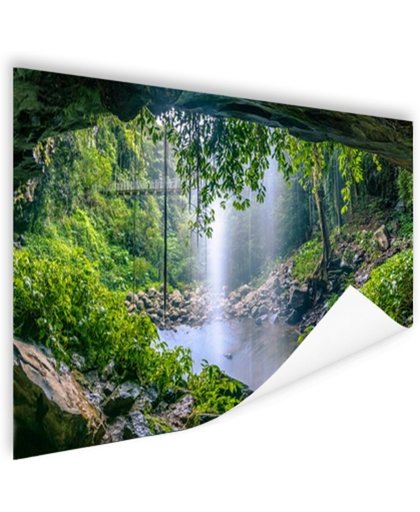 Foto van regenwoud met waterval Poster 90x60 cm - Foto print op Poster (wanddecoratie)