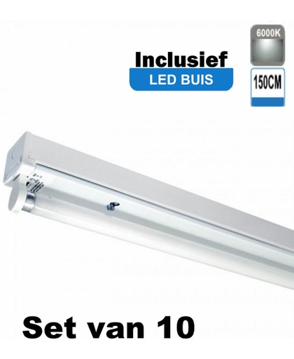 LED Buis armatuur 150cm - Enkel | Inclusief LED Buis - 6000K - Daglicht (Set van 10 stuks)