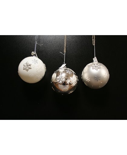 Goodwill - Kerstbal - Wit - Zilver - Glitter - strass - Ass van 3 - per 3 stuks