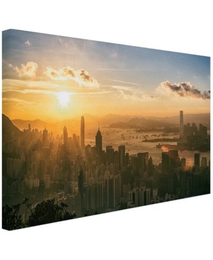 Hong Kong zonsondergang Canvas 120x80 cm - Foto print op Canvas schilderij (Wanddecoratie)
