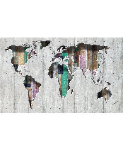 Fotobehang Papier Wereldkaart | Grijs, Groen | 368x254cm