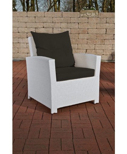 Clp Poly-rotan Wicker tuinstoel / fauteuil FISOLO, aluminium frame, kussens - kleur rotan : wit overtrek antraciet