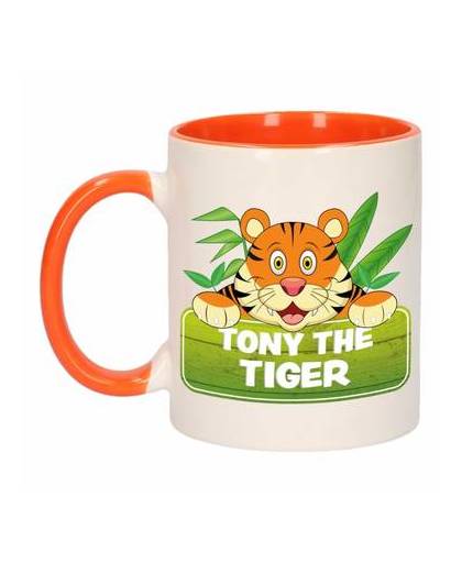1x tony the tiger beker / mok - oranje met wit - 300 ml keramiek - tijger bekers
