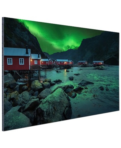 Noorderlicht boven dorp fotoafdruk Aluminium 60x40 cm - Foto print op Aluminium (metaal wanddecoratie)