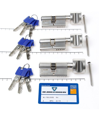 Winkhaus Set knopcilinders dubbel (3 stuks) buiten x binnen 30/30mm voorzien van SKG *** met certificaat en 9 sleutels