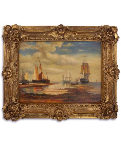 Olieverf schilderij zeilschepen op zee(Frame size 44 cm x 54 cm) compleet met lijst