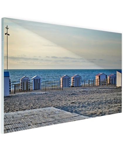 Strand aan de Noordzee met huisjes Glas 60x40 cm - Foto print op Glas (Plexiglas wanddecoratie)