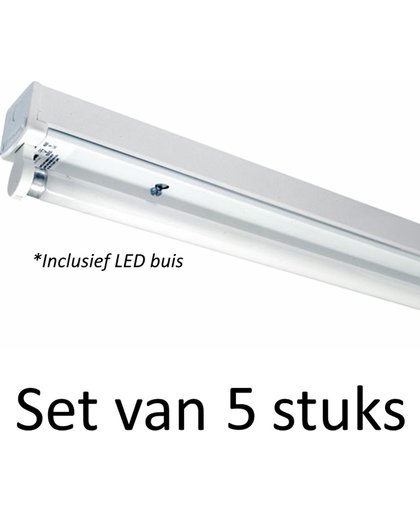 LED Buis armatuur 120cm - Enkel | Inclusief LED buis - Warm wit (Set van 5 stuks)