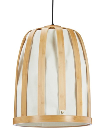 relaxdays hanglamp bamboe - lampenkap met stof - grote plafondlamp - pendellamp eetkamer L