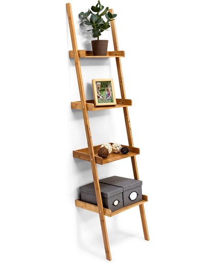 relaxdays - ladderrek bamboe - rek 4 planken - trappenrek - wandrek - houten rek