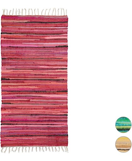 relaxdays - meerkleurig patchwork vloerkleed franjes - tapijt - loper - kleed rood