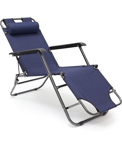 relaxdays ligstoel klapbaar, ligbed, tuinstoel, strandstoel, kampeerstoel, stoel donkerblauwe