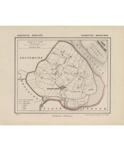 Historische kaart, plattegrond van gemeente Dreischor in Zeeland uit 1867 door Kuyper van Kaartcadeau.com