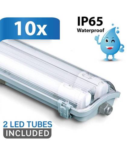 Multipack 10 stuks IP65 LED armaturen 120 cm incl. 2x18W LED TL buizen 6400K
