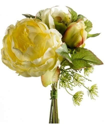 Geel kunstbloemen boeket 20 cm pioenroos/dille