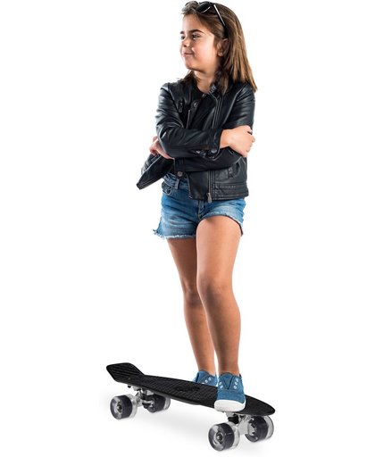 relaxdays skateboard LED - pennyboard kinderen - lichtgevende wielen - neon deck zwart