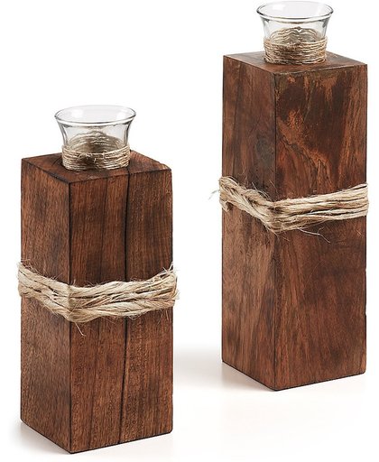 LaForma Kirbi Set van 2 houten kandelaars