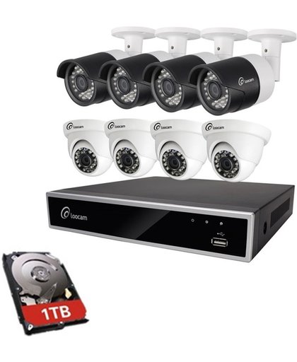 8CH 1080P CCTV Beveiligingscamera Systeem met (8) 1920*1080P Metaal Waterproof Dome Beveiligingscamera's met recorder