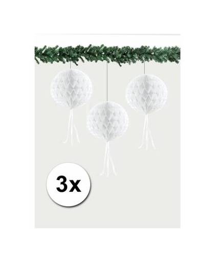 3 papieren kerst decoratie ballen wit 30 cm