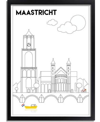 Poster Maastricht DesignClaud - Zwart wit geel - A2 + Fotolijst zwart