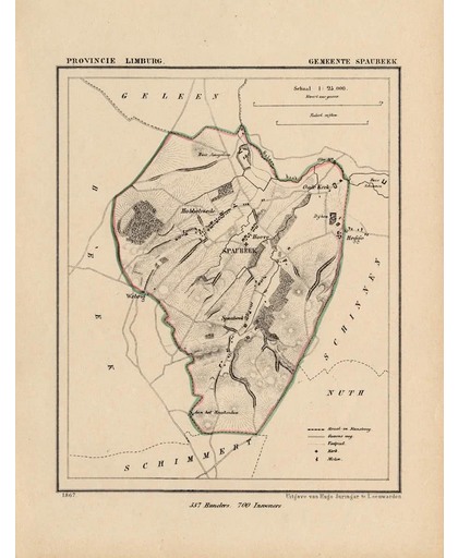 Historische kaart, plattegrond van gemeente Spaubeek in Limburg uit 1867 door Kuyper van Kaartcadeau.com