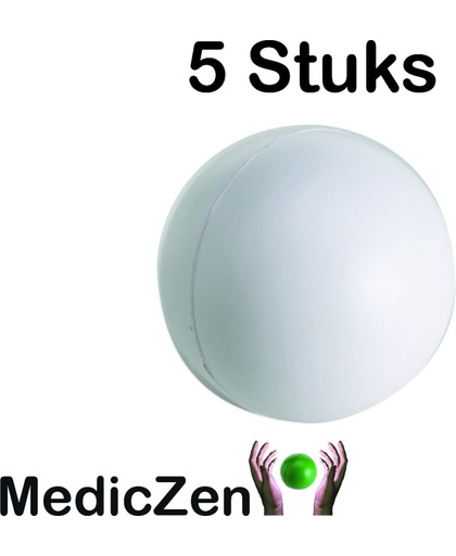 5 Stuks Anti Stressbal Wit | Uitermate geschikt voor Fysio | 6 cm om hand, pols, onderarm, voet, enkel te versterken | Laat je frustratie los met de stressbal van MedicZen.