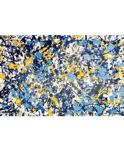schilderij abstract 100x200 cm Rick Triest – Licht en donker blauw met geel